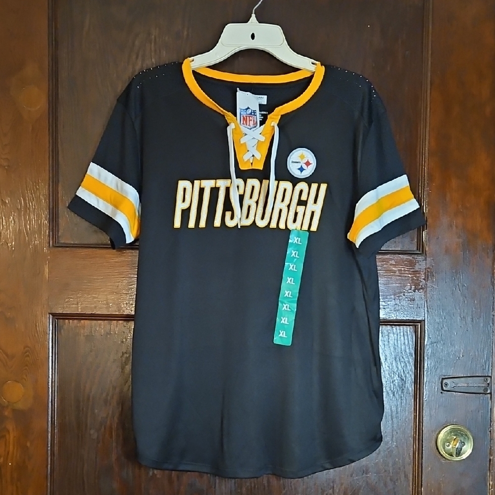 NWT NFL Steelers Black and Gold Lace-Up Jersey Top - Size XL